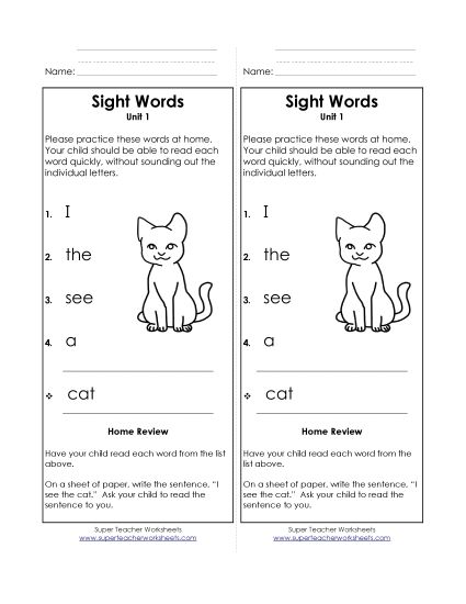 Word List - Take-Home List (Unit 1) (Printable PDF Worksheet)