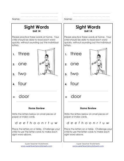 Word List - Take-Home List (Unit 14)  (Printable PDF Worksheet)