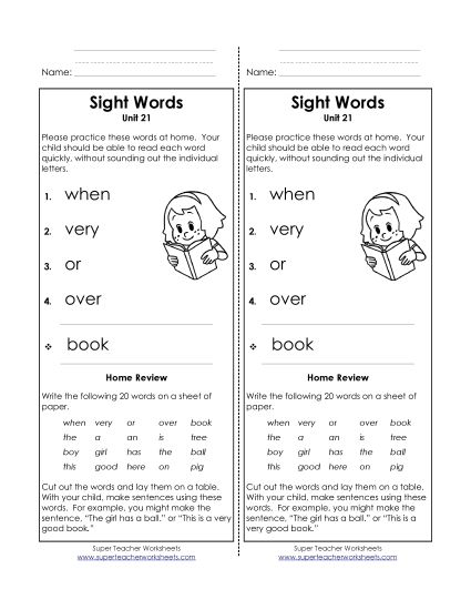 Word List - Take-Home List (Unit 21)  (Printable PDF Worksheet)