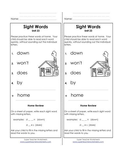 Word List - Take-Home List (Unit 23)  (Printable PDF Worksheet)