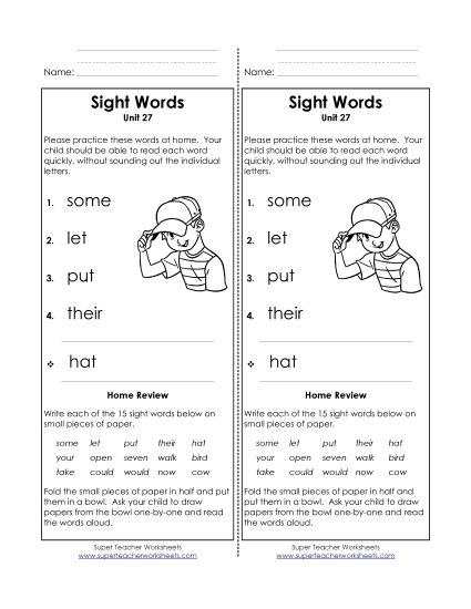 Word List - Take-Home List (Unit 27)  (Printable PDF Worksheet)