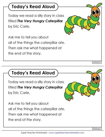 Parent Note - Take-Home Note: Hungry Caterpillar (Printable PDF Worksheet)