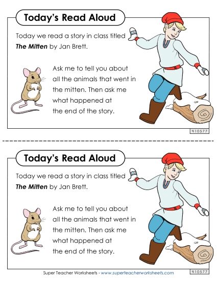 Parent Note - Take-Home Note: The Mitten (Printable PDF Worksheet)