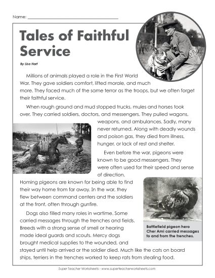 Nonfiction Articles - Tales of Faithful Service (Printable PDF Worksheet)