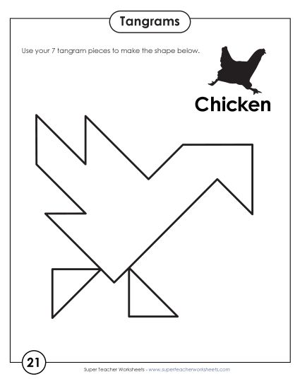 Tangram Puzzles - Tangram Puzzles #21-25 (Printable PDF Worksheet)