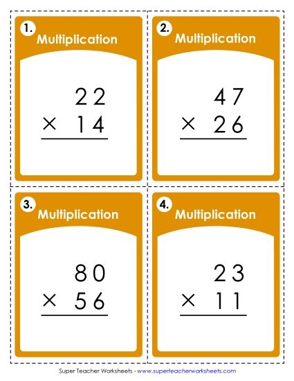 Games and Task Cards - Task Cards (2 Digits Times 2 Digits) (Printable PDF Worksheet)