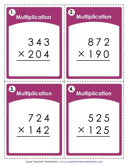 Multiplying by 3-Digit Numbers - Task Cards (3-Digit Times 3-Digit) (Printable PDF Worksheet)