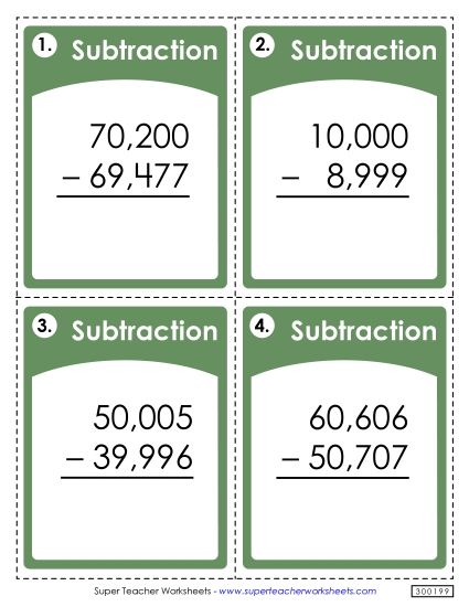 Task Cards - Task Cards: 5-Digit Subtraction Across Zero (Printable PDF Worksheet)