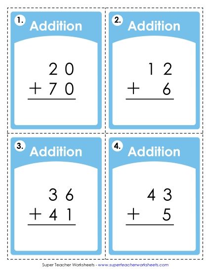 Math Games and Task Cards - Task Cards (Addition - No Regrouping) (Printable PDF Worksheet)