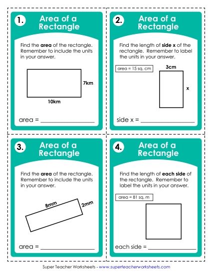 Basic - Task Cards: Area of a Rectangle (Printable PDF Worksheet)