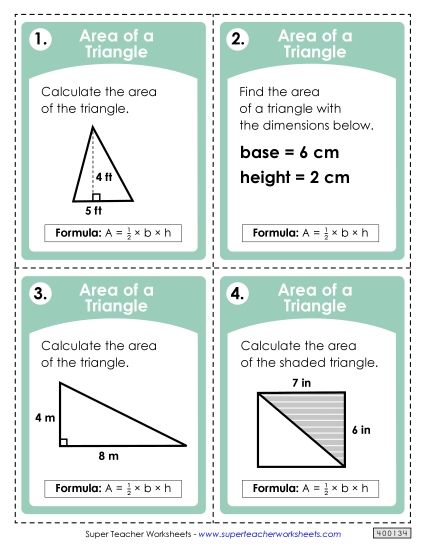 Level: Basic Single-Digit Measurements - Task Cards: Area of a Triangle (Basic) (Printable PDF Worksheet)
