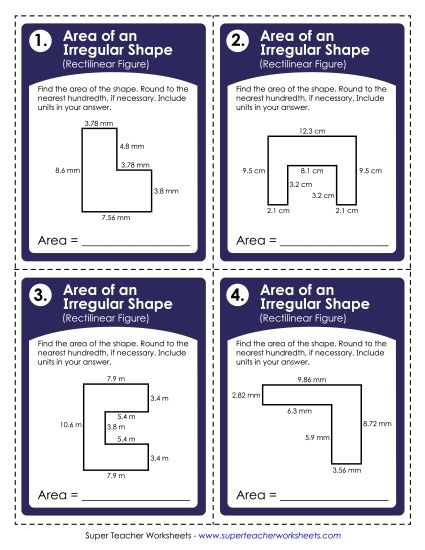 Advanced - Task Cards: Area of an Irregular Shape (Advanced) (Printable PDF Worksheet)