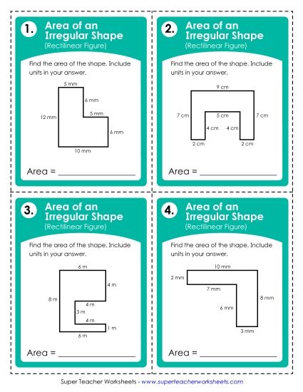 Basic - Rectangles Only - Task Cards: Area of an Irregular Shape (Basic) (Printable PDF Worksheet)
