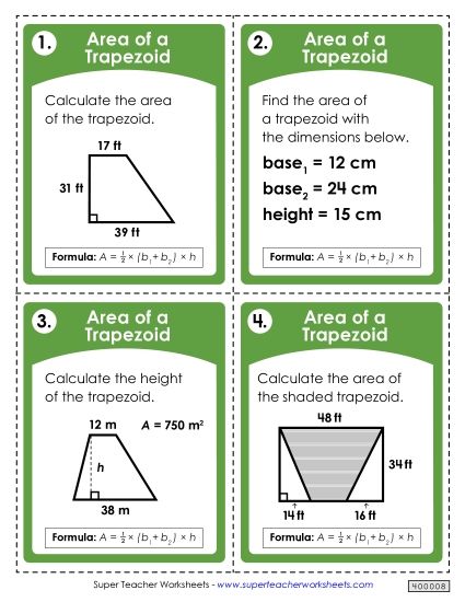 Level: Intermediate 2-Digit Measurements - Task Cards: Area of Trapezoids (Intermediate) (Printable PDF Worksheet)