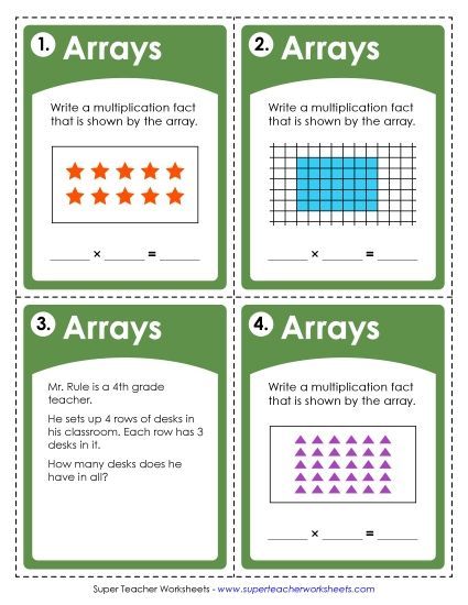 Worksheets and Games - Task Cards: Arrays (Printable PDF Worksheet)