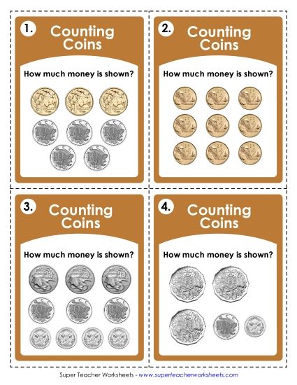 Mixed Coins (Intermediate Level) - Task Cards: AUD (Intermediate Level) (Printable PDF Worksheet)