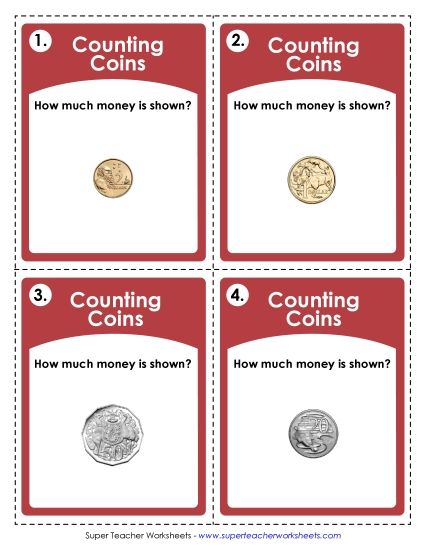 Mixed Coins (Level: Basic) - Task Cards: Australian Money (Basic Level) (Printable PDF Worksheet)