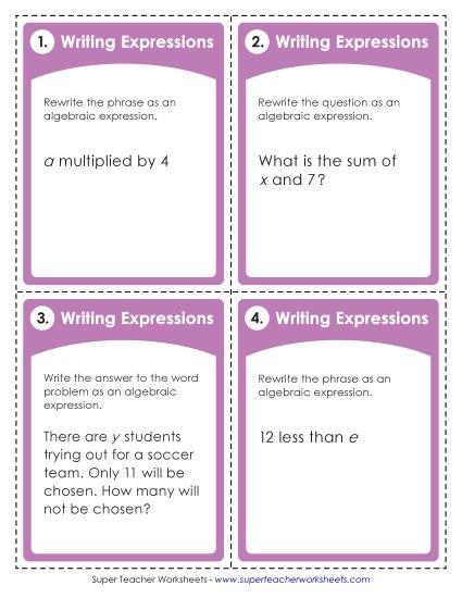 Level: Basic (1-Step; No Parenthesis) - Task Cards (Basic) (Printable PDF Worksheet)