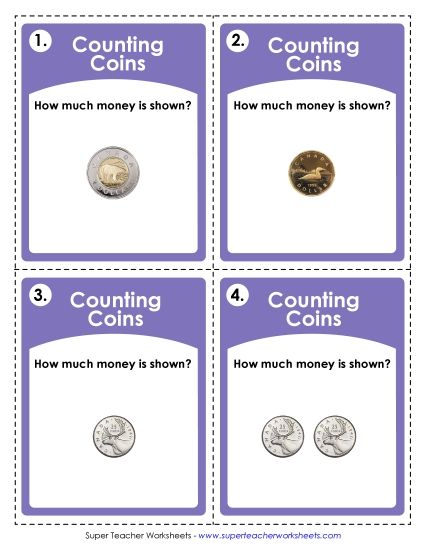 Mixed Coins - Task Cards: Canadian Coins (Basic Level) (Printable PDF Worksheet)