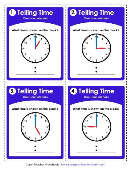 Task Cards & Games - Task Cards: Clocks (Hours) (Printable PDF Worksheet)