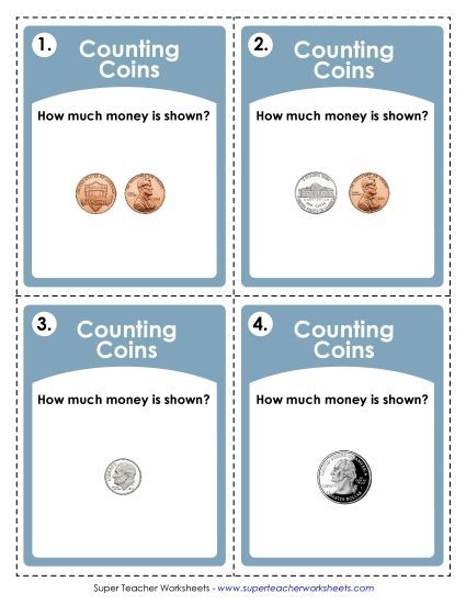 Games, Puzzles, Task Cards - Task Cards: Coins (Basic) (Printable PDF Worksheet)
