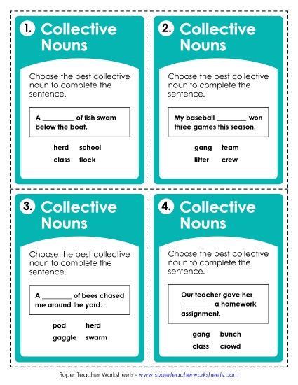 Collective Nouns - Task Cards: Collective Nouns (Printable PDF Worksheet)