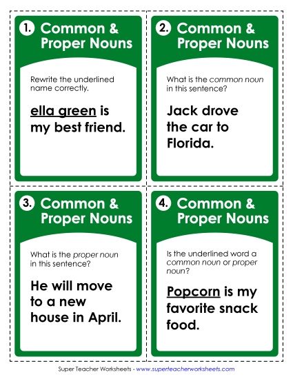 Common & Proper Nouns - Task Cards: Common and Proper Nouns (Printable PDF Worksheet)