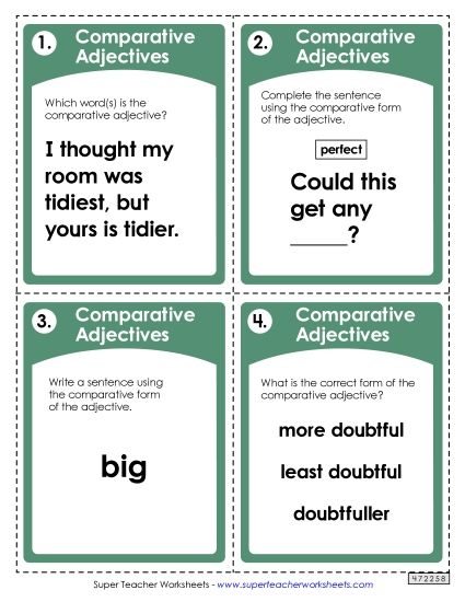 Comparative & Superlative - Task Cards: Comparative Adjectives (Printable PDF Worksheet)