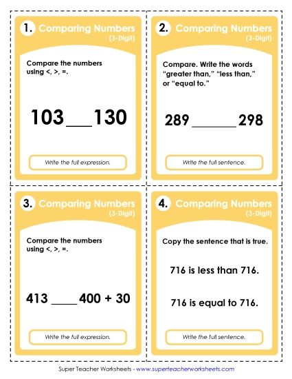 Comparing Numbers - Task Cards: Comparing (Printable PDF Worksheet)