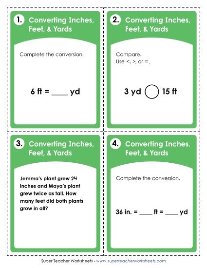 Conversions & Unit Comparisons - Task Cards: Converting Inches, Feet, and Yards (Printable PDF Worksheet)
