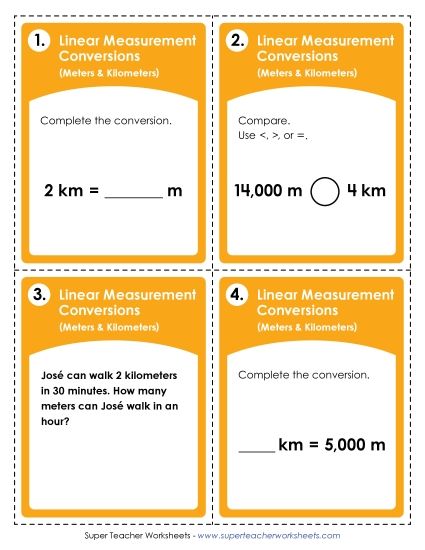 Task Cards - Task Cards: Converting Meters and Kilometers (Printable PDF Worksheet)