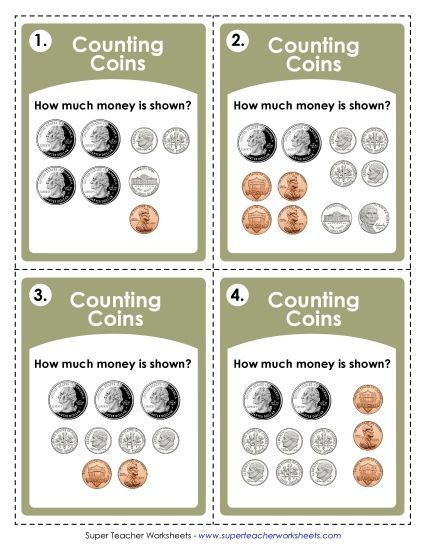 Coins Only (No Bills) - Task Cards: Counting Money (Printable PDF Worksheet)