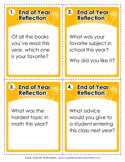 Activities and Games - Task Cards: End of Year Discussion (Printable PDF Worksheet)