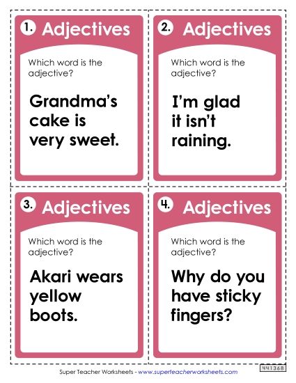 Basic Adjectives - Task Cards: Identifying Adjectives (Printable PDF Worksheet)