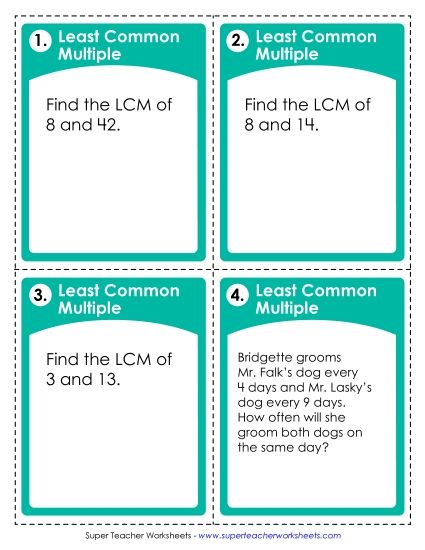 LCM of 2 Numbers - Task Cards: LCM (Printable PDF Worksheet)