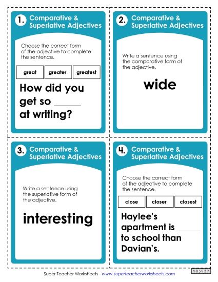 Comparative & Superlative - Task Cards: Mixed (Comparative & Superlative Adjectives) (Printable PDF Worksheet)