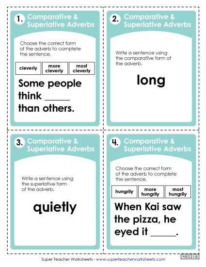 Comparative & Superlative Adverbs - Task Cards: Mixed (Comparative & Superlative Adverbs) (Printable PDF Worksheet)