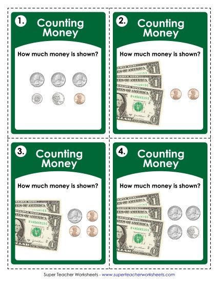 Amounts Up to $4 - Task Cards: Money up to $4 (Printable PDF Worksheet)