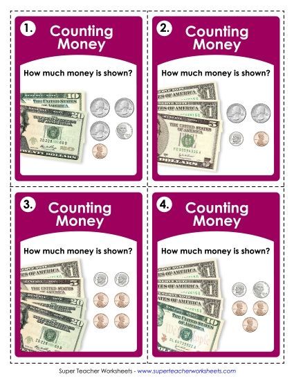 Amounts Up to $50 - Task Cards: Money up to $50 (Printable PDF Worksheet)