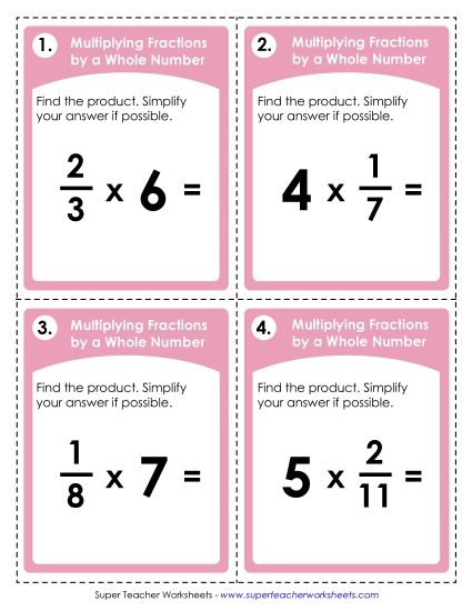 Multiplying Fractions by Whole Numbers - Task Cards: Multiply Fractions by Whole Numbers (Printable PDF Worksheet)
