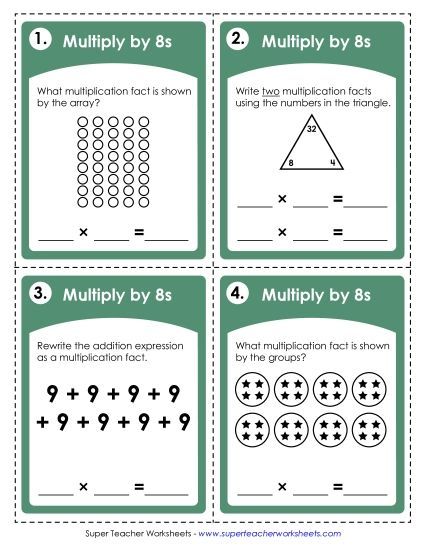 Multiplication by 8s Only - Task Cards: Multiplying by 8s (Printable PDF Worksheet)