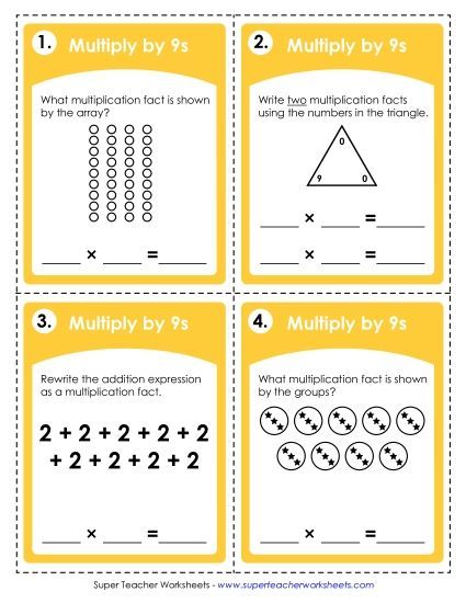 Multiplication by 9s Only - Task Cards: Multiplying by 9s (Printable PDF Worksheet)