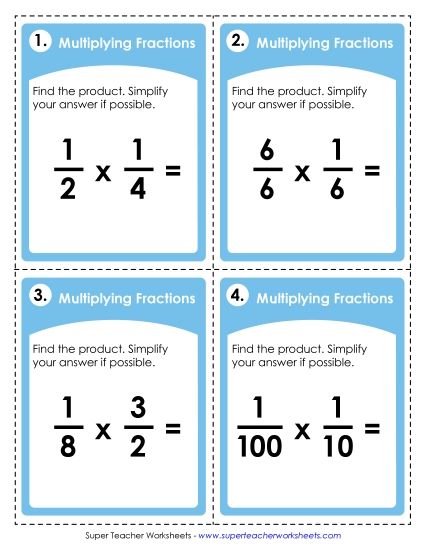 Multiplying Fractions - Task Cards: Multiplying Fractions (Printable PDF Worksheet)