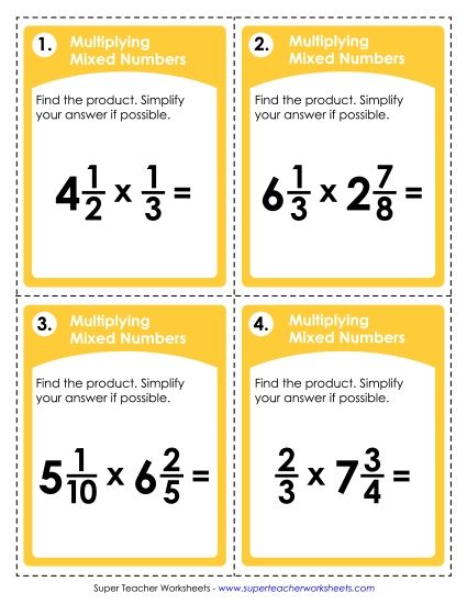 Multiplying Mixed Numbers - Task Cards: Multiplying Mixed Numbers (Printable PDF Worksheet)