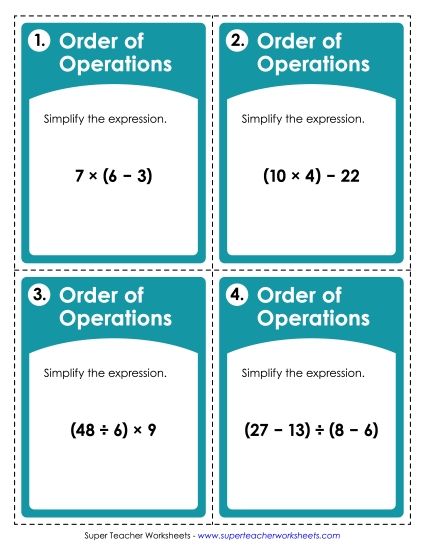 Task Cards: Order of Operations (Printable PDF Worksheet)