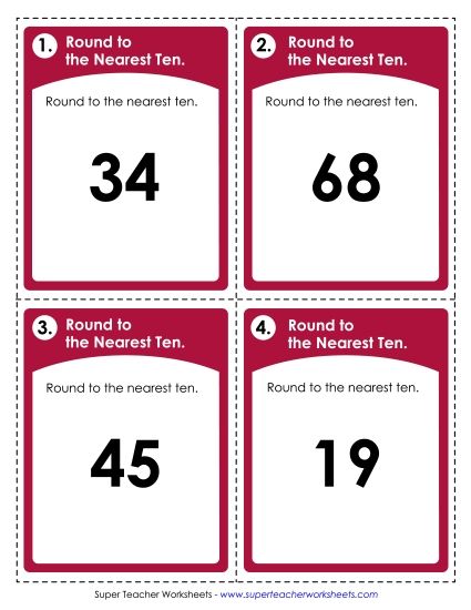 Nearest Ten 2-Digit Numbers - Task Cards: Rounding Nearest Ten (Printable PDF Worksheet)