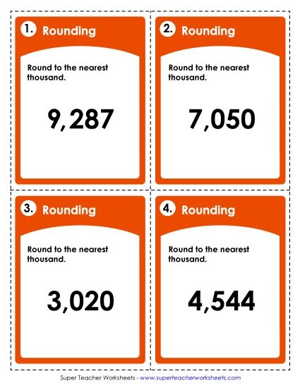 Nearest Thousand - Task Cards: Rounding to the Nearest Thousand (4-Digit Numbers Only) (Printable PDF Worksheet)