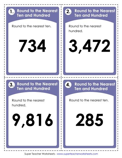 Nearest Tens & Hundreds Mixed - Task Cards: Rounding Up to  the Nearest Ten or Hundred (Printable PDF Worksheet)