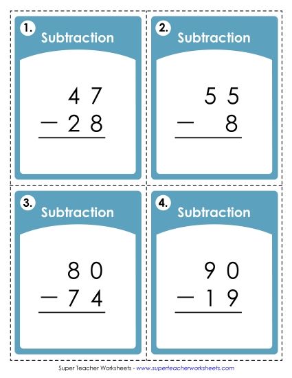 Math Games and  Task Cards - Task Cards: Subtraction (with Regrouping) (Printable PDF Worksheet)