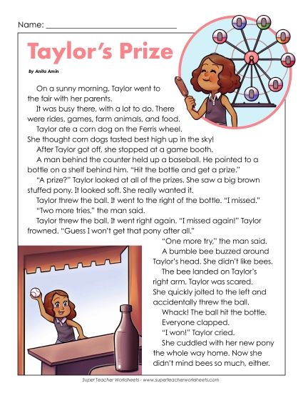 Fiction - Taylor's Prize (Printable PDF Worksheet)